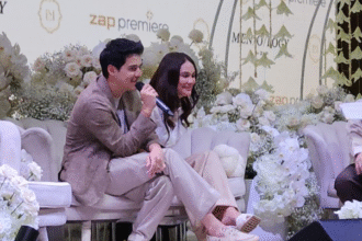 Pasangan aktor Maxime Bouttier dan aktris Luna Maya menyampaikan keterangan dalam konferensi pers di area Senayan, Jakarta Pusat, Sabtu (17/5/2025). (ANTARA/Abdu Faisal)