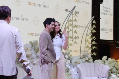 Aktris Luna Maya dan suaminya Maxime Bouttier dalam acara konferensi pers di Senayan, Jakarta, Sabtu (17/5/2025). (ANTARA/Abdu Faisal)